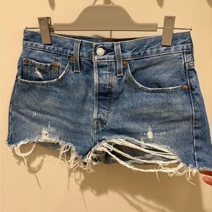 Levi's Blue Jean Shorts Distressed Frayed Hem